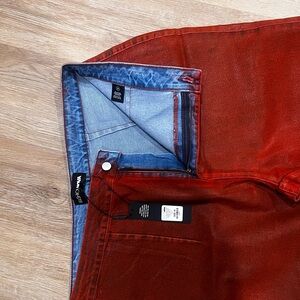 Fashion Nova Red and Blue Flare Jeans
